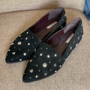 BCBGeneration Black Suede Silver Star Loafers